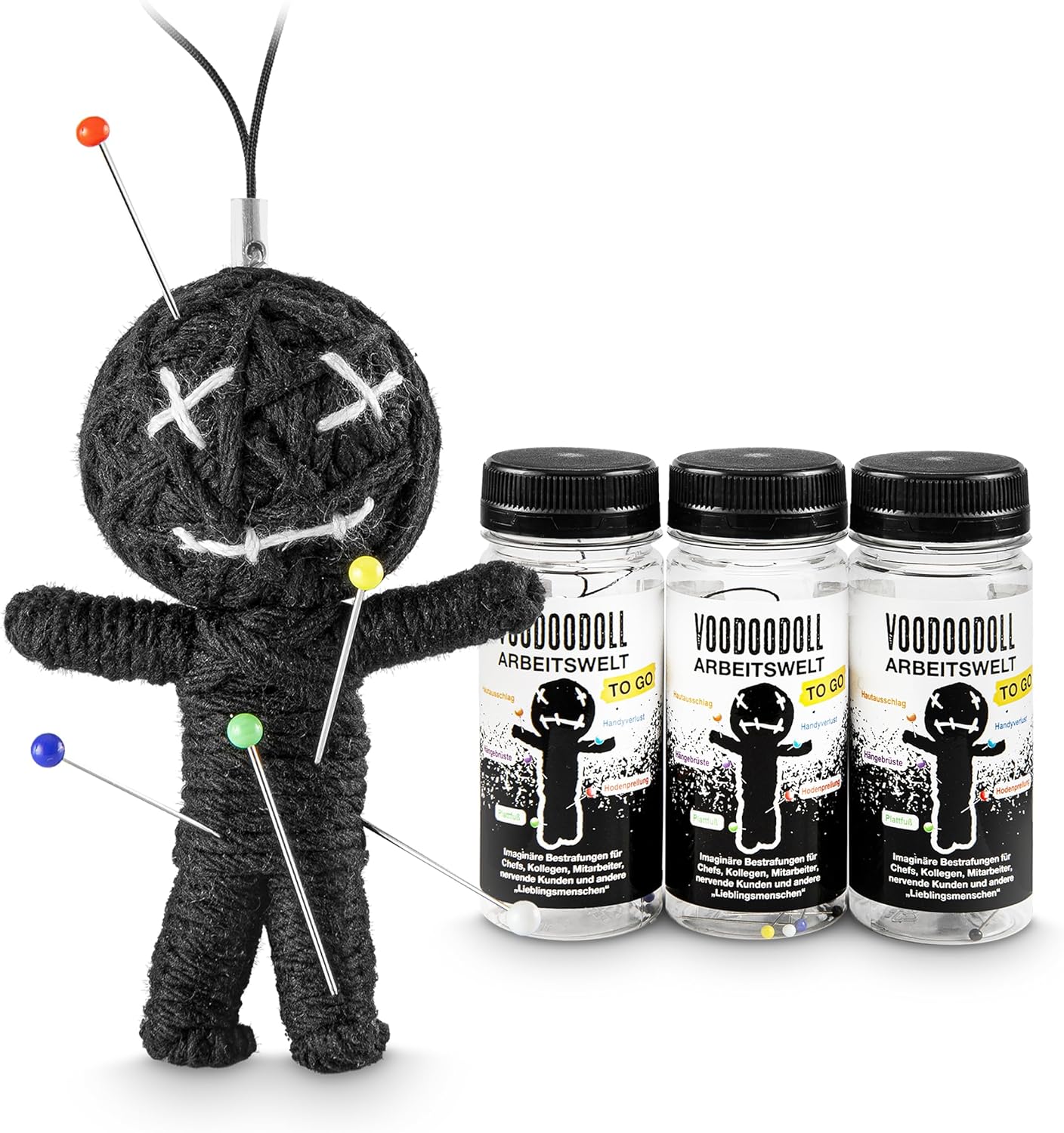 3er-Pack: Voodoo Doll in Dose | lustige Mini-Voodoo-Puppe to go | ARBEITSWELT Voodoo-doll | imaginäre Strafen für "geliebte" Chefs, "sympatische" Kollegen und andere "Lieblingsmenschen" auf der Arbeit